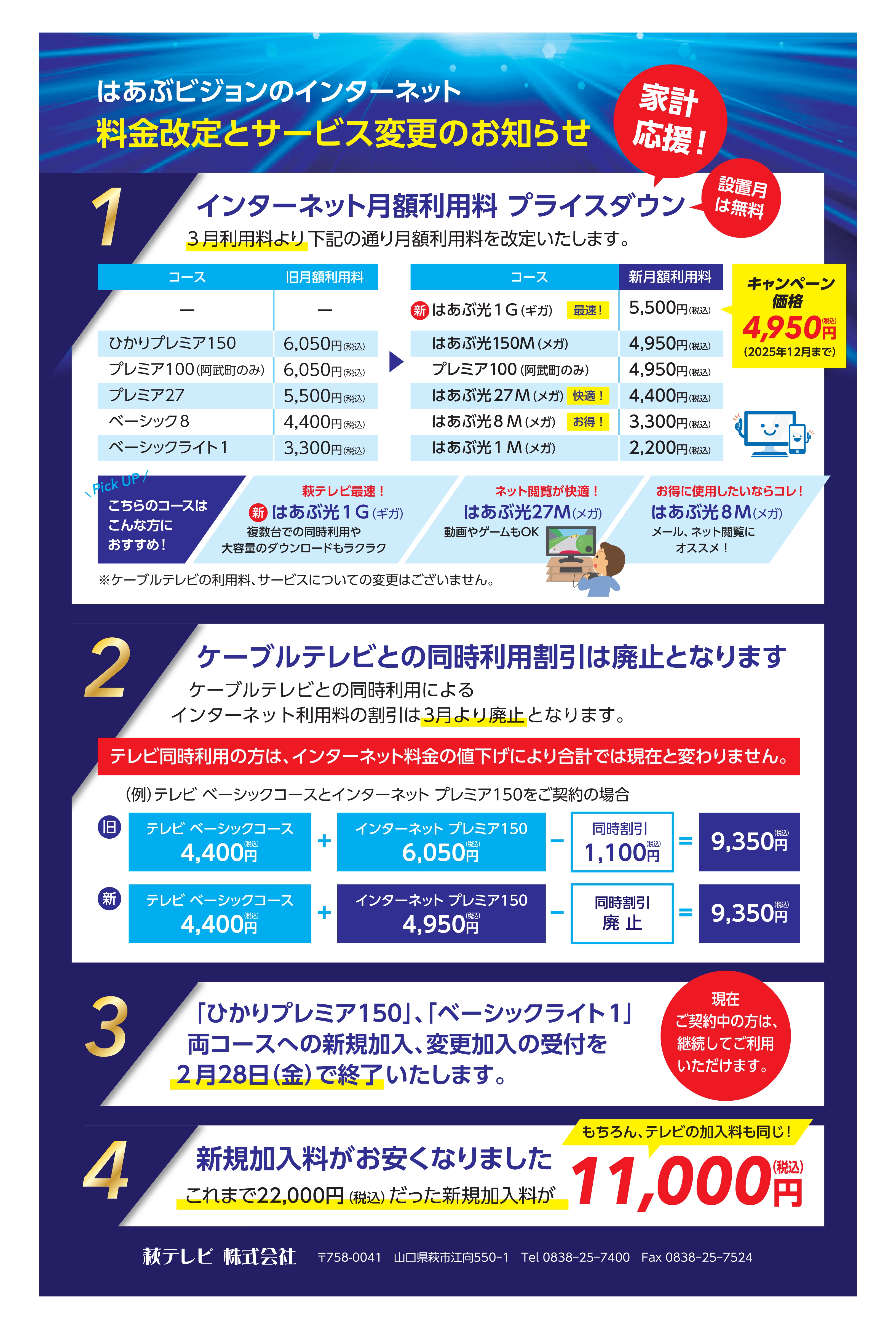 インターネットの価格変更